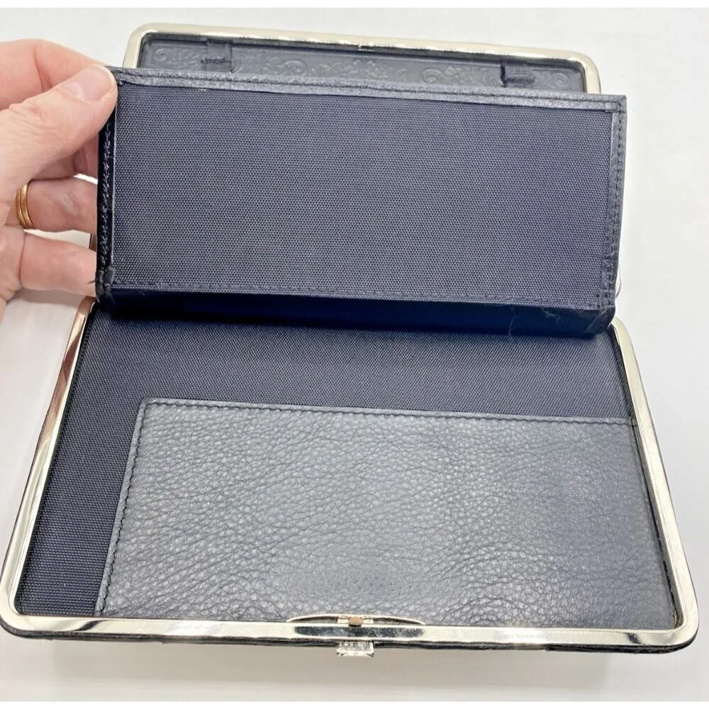 Brighton Black Leather Small Organizer Checkbook Bag Wallet Clutch 7.5 x 4.5”